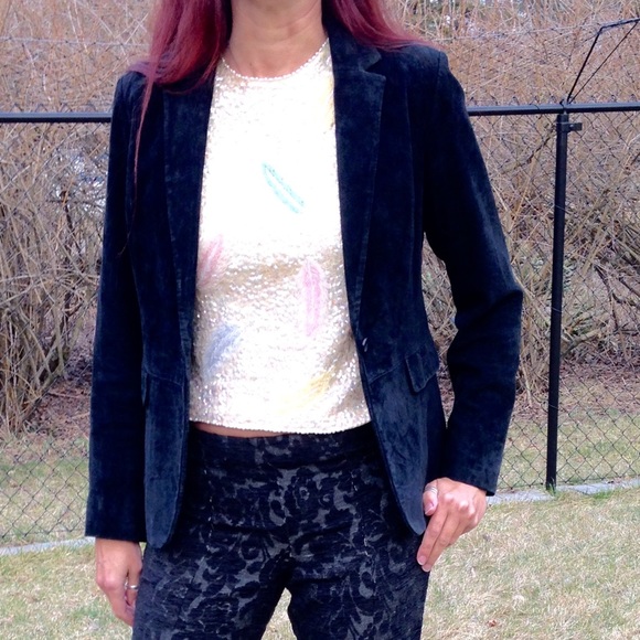 Catherine Stewart Jackets & Blazers - Black Suede Jacket Blazer Coat Pockets Button